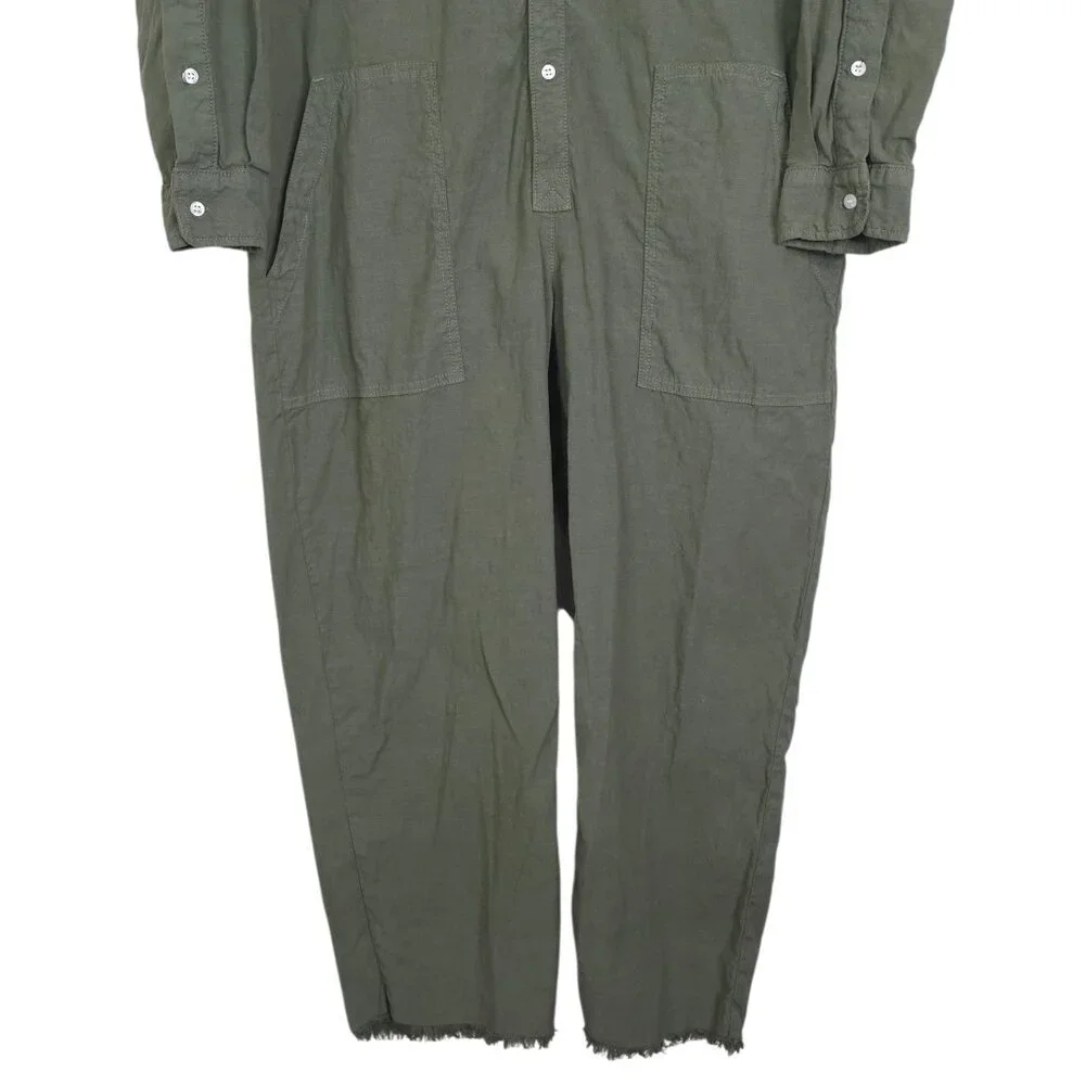 Frank & Eileen Northern Ireland Jumpsuit Army Green Italian Linen‎ Size M